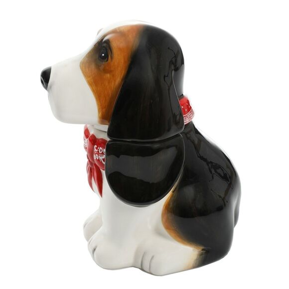 Pioneer Woman Henry Candy Jar Basset Hound Dog Red Bandana Earthenware 7.75" NEW - Picture 3 of 5